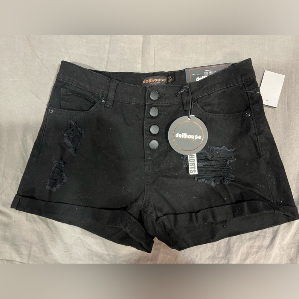 Black ripped jeans shorts